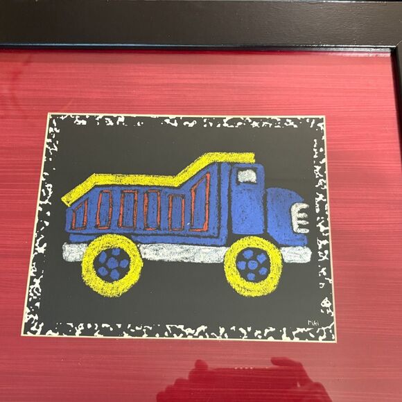 Dump Truck Airplane & Bulldozer Framed Pictures Set of 3 Signed by Riki - Picture 2 of 16